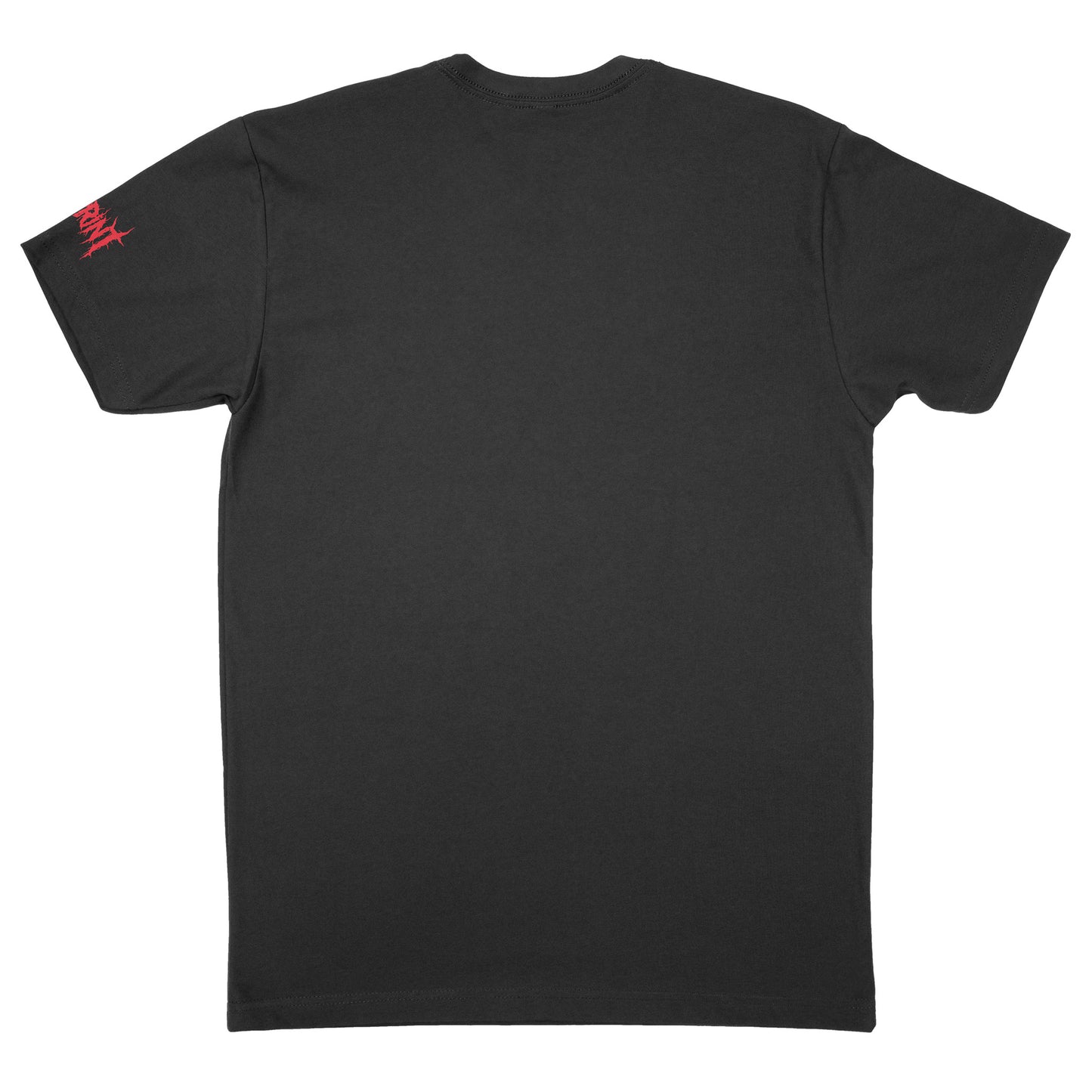 Back view of Blood Fart t-shirt showing sleeve logo on black tee