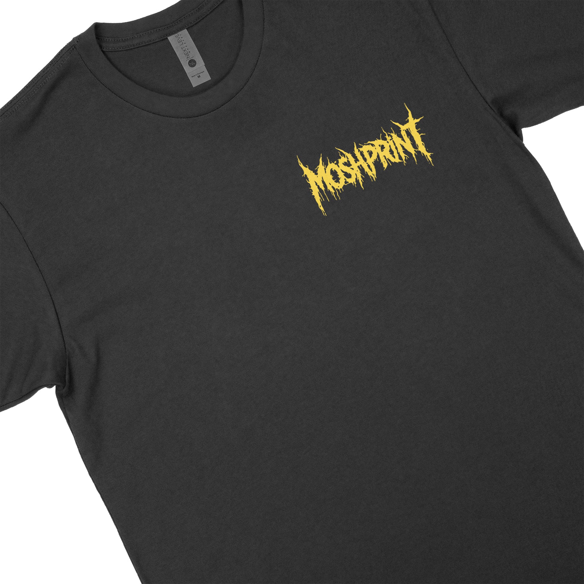Angled view of the front of the Latrobe Ripper Tee showing the gold Moshprint chest logo